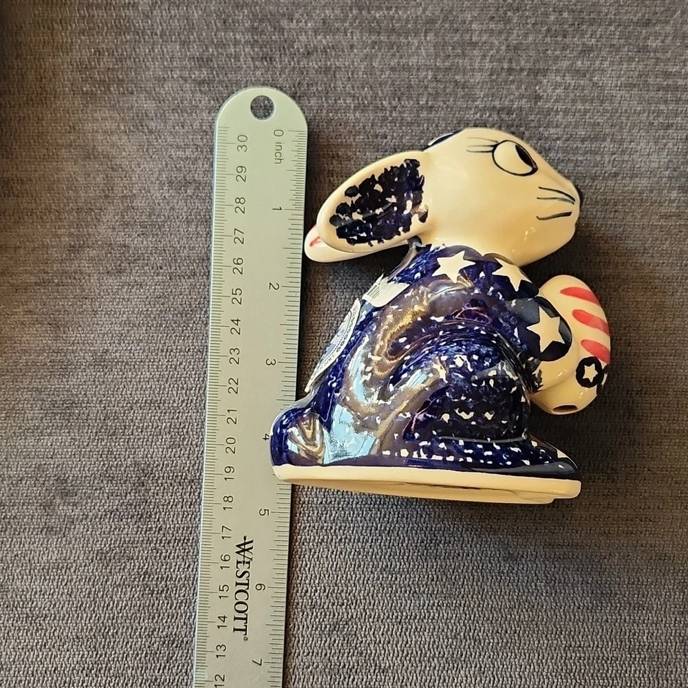 Lot of 2 Boleslawiec Ceramika Bunny Rabbit Patriotic USA Polish Figurine